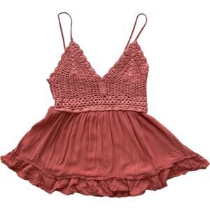 Blush crochet bodice peplum cami tank pink adjustable straps babydoll L y2k/boho